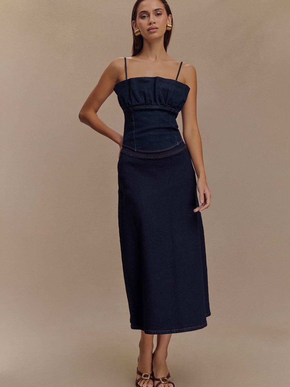Meshki Cecilia Indigo Blue Denim Frill Corset Top (size M, but runs small) - Picture 3 of 11